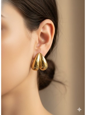 Akfecan Çelik Gold Damla Küpe