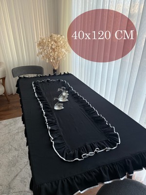 Ars Dt Siyah Renk Runner Biyeli Görünümlü 40X120 cm Fırfırlı Lüx Runner