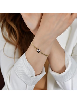 Goldium 14 Ayar Altın Kare Kristal Balık Sırtı Bileklik