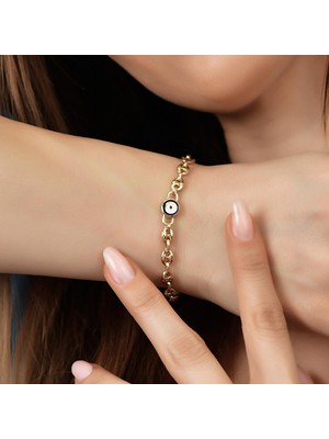 Goldium 14 Ayar Altın Mineli Nazar Boncuklu Bileklik