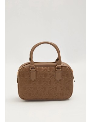 Lêvi D'or Kabartma Baskılı Kadın Orta Boy Günlük El ve Omuz Çantası Koyu Vizon