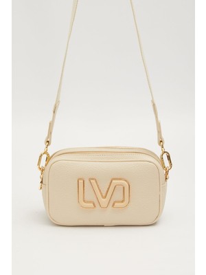 Lêvi D'or Uzun Askılı Küçük Boy Crossbody Çift Bölmeli Logo Detaylı Kadın Günlük Omuz Çantası Krem