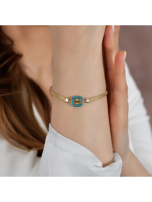 Goldium 14 Ayar Altın Balık Sırtı Model Yonca Mineli Bileklik