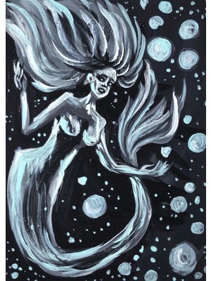 Orijinal El Yapımı Akrilik Tablo – “kara Suların Deniz Kızı” | Küçük Resim Çalışması