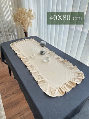 Ars Dt Fırfırlı Runner 40X 80 cm Bej Rengi Otantik Görünümlü