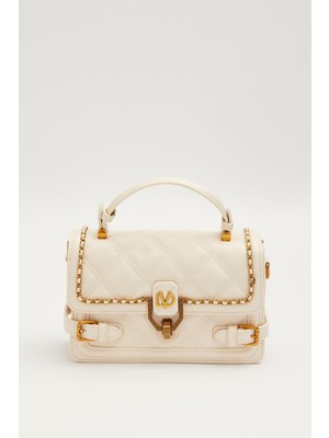 Lêvi D'or Kapitone Işlemeli Kemer ve Kilit Detaylı Küçük Boy Şık Kaliteli, Kadın El ve Omuz Çantası Krem