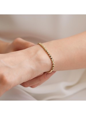 Goldium 14 Ayar Altın Taşlı Tasarım Bileklik