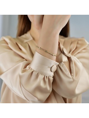 Goldium 14 Ayar Altın Kalem Işçilikli Yonca Bileklik