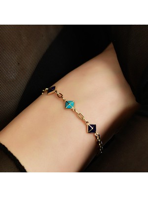 Goldium 14 Ayar Altın 3'lü Mineli Baklava Bileklik