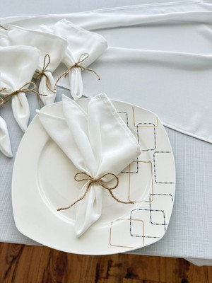 Ars Dt Düz Beyaz Renk Narin Vintage Görünümlü 6 Parça Sunumluk Peçete Takımı