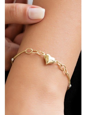 Goldium Zarif Kalp Detaylı Altın Bileklik