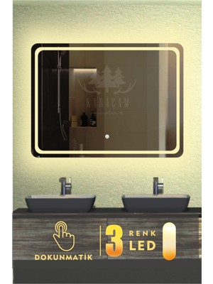 Karaçam Dekor Lazer Kumlamalı LED Işıklı 3 Renkli Dokunmatik Banyo ve Konsol Aynası