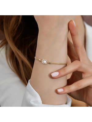 Goldium 14 Ayar Altın Baget Taşlı Bileklik