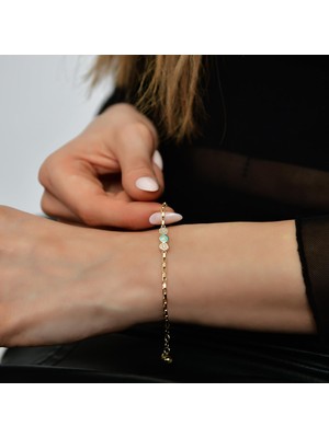 Goldium 14 Ayar Altın Taşlı Mineli Bileklik