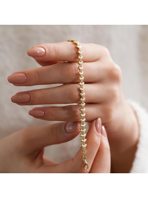 Goldium 14 Ayar Altın Fantezi Model Kadın Bileklik