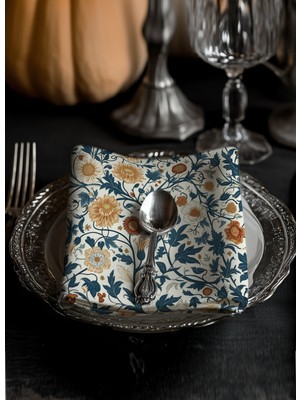 Ars Dt Dekoratif Şık 6 Parça Sunumluk Desenli Kumaş Peçete Mavi Temalı