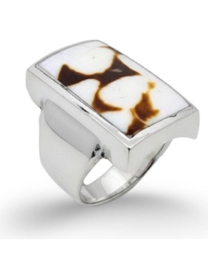 Oya Silver Iri Dikdörtgen Sedef Gümüş Kadın Yüzük [OYSY077]