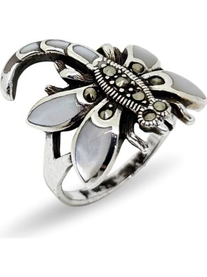 Oya Silver Beyaz Sedefli Markazit Yusufçuk Gümüş Kadın Yüzük [OYSY078]