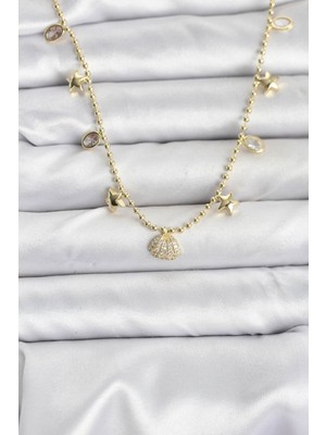 Style Of Carmen Pirinç Gold Renk Zirkon Taşlı Deniz Kabuğu Model Kadın Kolye