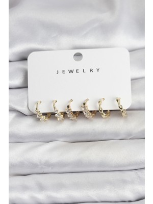 Style Of Carmen Pirinç Gold Renk Zirkon Taşlı Kadın Küpe Seti