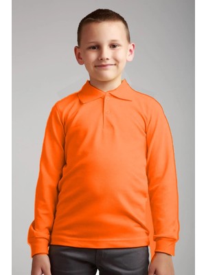 Unısex Penye Polo Yaka Turuncu Uzun Kollu Okul Tişörtü