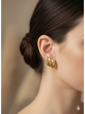 Akfecan Çelik Gold Baklava Model Küpe