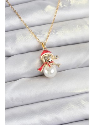 Style Of Carmen 316L Çelik Zincir Gold Renk Kardan Adam Model Yılbaşı Temalı Kadın Kolye