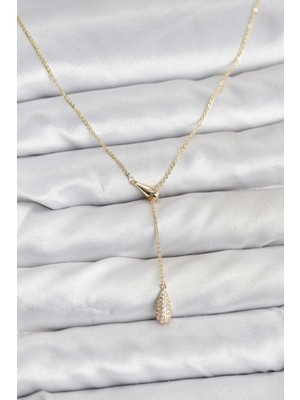 Style Of Carmen Pirinç Gold Renk Asansörlü Damla Model Kadın Kolye