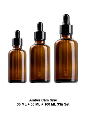 Atel-San Amber Cam Şişe 30 ml - 50 ml - 100 ml 3’lü Set