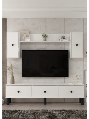 Demonte Decor 1355TV180-1DD Tv Sehpası,tv Ünitesi Beyaz-Siyah