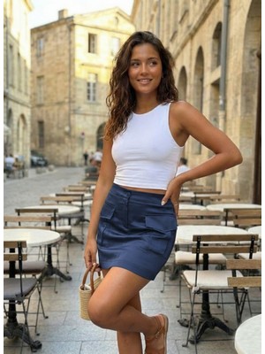 Ayshan Lacivert Cepli Saten Mini Şort
