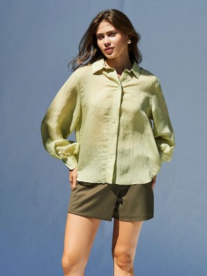 Ayshan Yeşil Balon Kol Oversize Gömlek