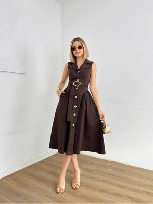 Ayshan Lacivert Vintage Stil Kloş Kesim Uzun Kot Elbise