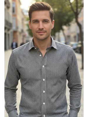 Yusgos Erkek Regular Fit Normal Yaka Uzun Kol Noktalı Pamuklu Gömlek