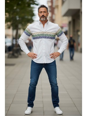 Gömlek Galerisi Erkek Dar Kesim Pano Desen Uzun Kollu Spor Gömlek