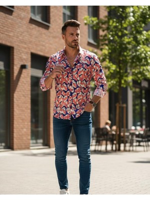 Yusgos Erkek Regular Uzun Kol Kolay Ütülenir Desenli Pamuklu Gömlek