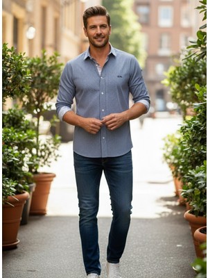 Yusgos Erkek Regular Fit Normal Yaka Uzun Kol Noktalı Pamuklu Gömlek