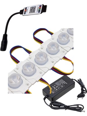Powerr Led Aydınlatma 20 Adet 12 Volt 1.5 Watt Tek Lensli Rgb 3030 LED Modül Bluetooth Kumanda 5A Plastik Adaptör Set
