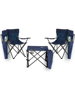 Depolife 2 Adet Mavi Katlanır Kamp Sandalyesi ve 1 Adet Mavi Katlanır Kamp Masası, Kamp Plaj Piknik Seti
