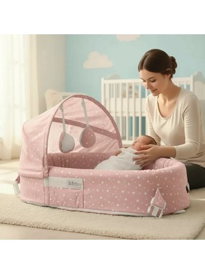 Hayat Store Taşınabilir Portatif Bebek Yatağı,sırt Çantasına Dönüşebilen Portatif Bebek Beşiği (Pembe) ( Lisinya )