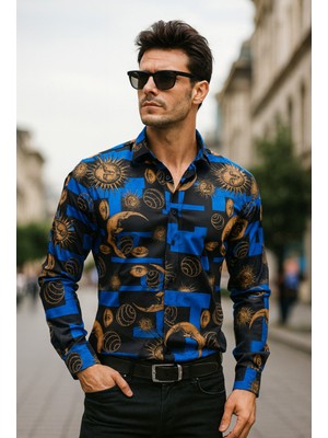 Yusgos Erkek Regular Uzun Kol Kolay Ütülenir Desenli Pamuklu Gömlek