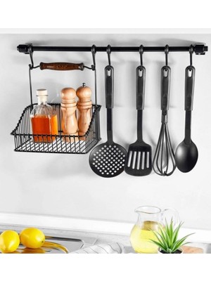 metal sepet askı mutfak organizeri kanca set retro sepet takım siyah