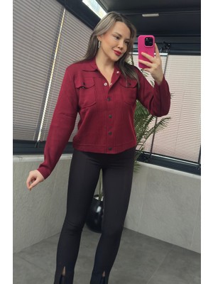 Mir Store Siyah Çıtçıt Düğmeli Bordo Merserize Hırka