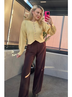 Mir Store Sarı Fit Kesim Crop Hırka