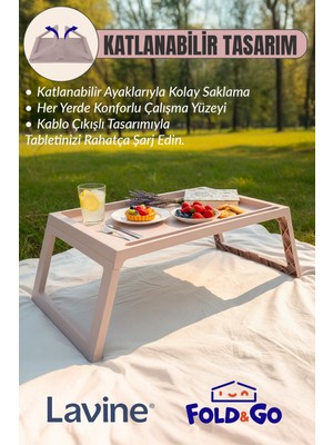 obido Lavine Fold&go Katlanır Sehpa ”pudra” Tablet - Laptop Sehpası Yatak Üstü Kahvaltı Masası