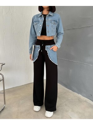 Ayshan Eşofman Yan Şeritl Yüksek Bel Flare Kot Pantolon