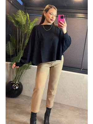 Mir Store Yarasa Kol Detaylı Siyah Merserize Kazak