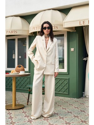 Ayshan Bej Palazzo Kesim Tek Pileli Kumaş Pantolon