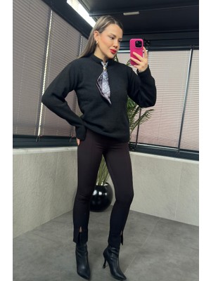 Mir Store Fular Detaylı Siyah Kazak