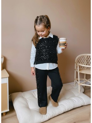 İnebolu Kids Pullu Payetli Pantolon Süveter Gömlek 3 Lü Takım Kız Çocuk